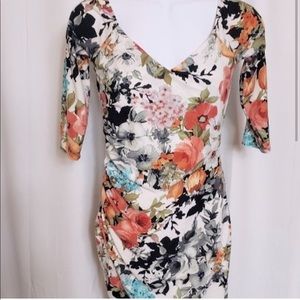 Floral Bodycon Mini Dress 3/4 sleeves